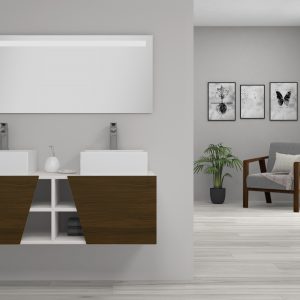 Pack CANNES + lavabo + espejo LED - Nogal, 120