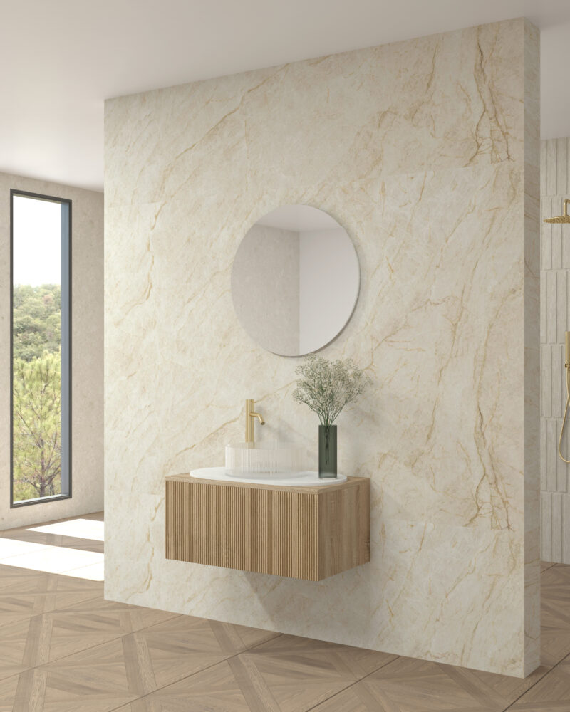 Pack LÉMAN + plan de travail Dekton + vasque + miroir circulaire