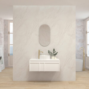 Pack LUBÉRON + lavabo + espejo circular - Blanco mate, 100.00