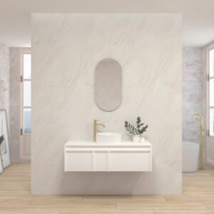 Pack LUBÉRON + lavabo + espejo circular - Blanco mate, 120.00