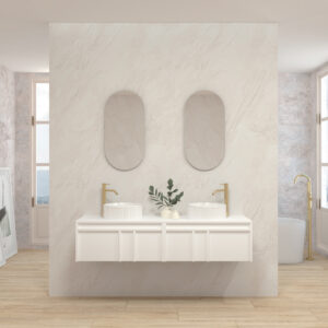 Pack LUBÉRON + lavabo + espejo circular - Blanco mate, 160.00