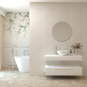Pack CLERMONT + lavabo + espejo circular - Blanco mate, 120.00