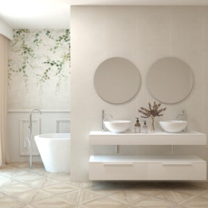 Pack CLERMONT + lavabo + espejo circular - Blanco mate, 160.00