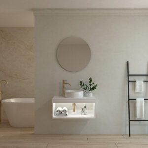 Pack ISÈRE + lavabo + espejo circular - Blanco mate, 80.00