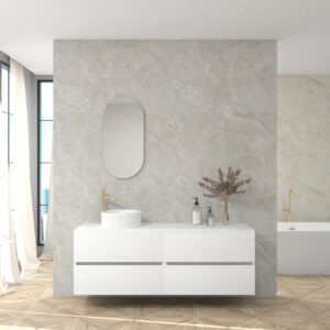 Pack LAUSANNE + encimera Dekton + lavabo estriado + espejo cápsula - Blanco mate - Dekton marina, 160.00