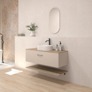 Pack CHAMBÉRY + estante + lavabo estriado + espejo cápsula - Biscuit, 120.00