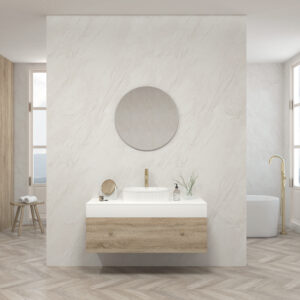 Pack AQUITAINE + lavabo estriado + espejo circular - Bardolino, 120