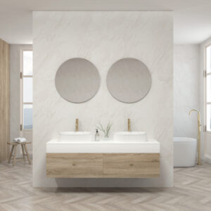 Pack AQUITAINE + lavabo estriado + espejo circular - Bardolino, 160
