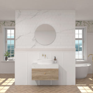 Pack AVIGNON + encimera Dekton + lavabo estriado + espejo circular