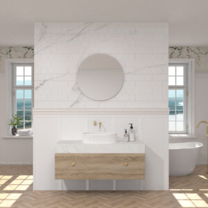 Pack AVIGNON + encimera Dekton + lavabo estriado + espejo circular - Bardolino - Dekton marina, 120